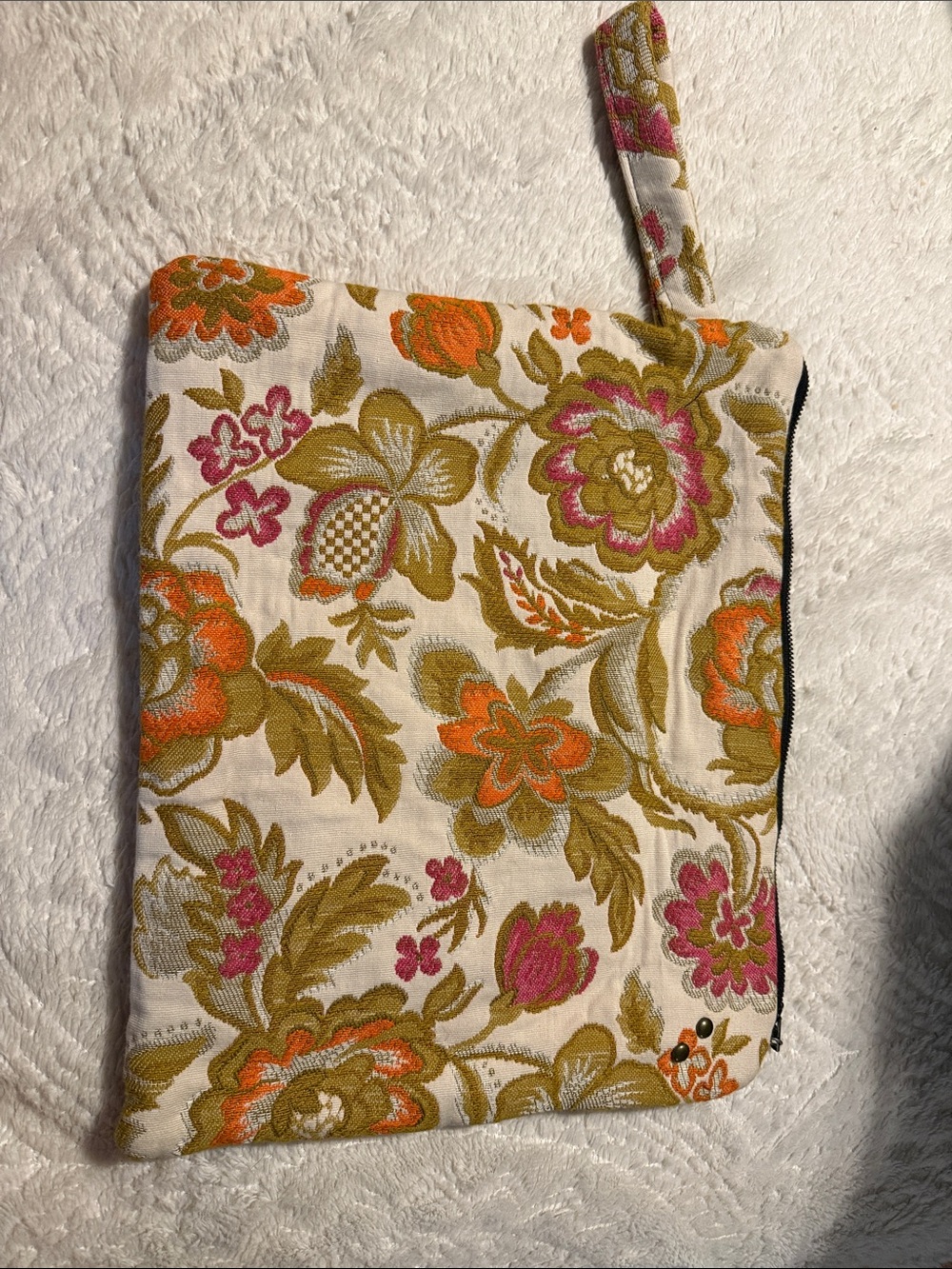 Floral Canvas Laptop Sleeve in Cream, Olive & Orange